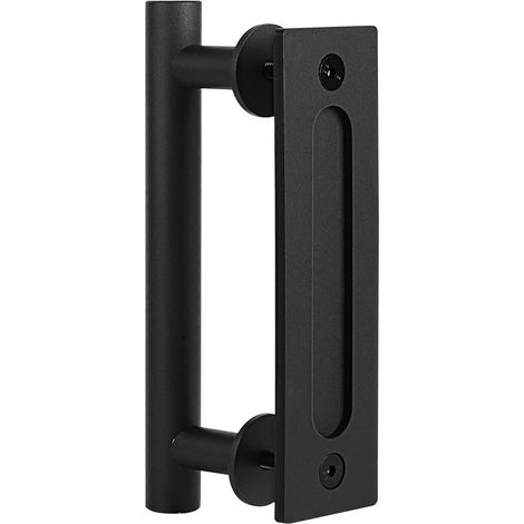 24cm Noir poignee de porte coulissante, Poignée Porte Grange, poignee de porte interieur, poignee porte coulissante, avec Accessoires de Montage, pour portails, garages, armoires (1/5)