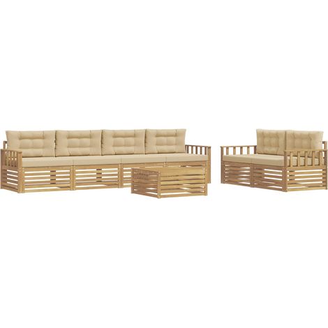 Conjunto de sofás de exterior con cojín 7 pcs y Beige Poliéster vidaXL (1/5)