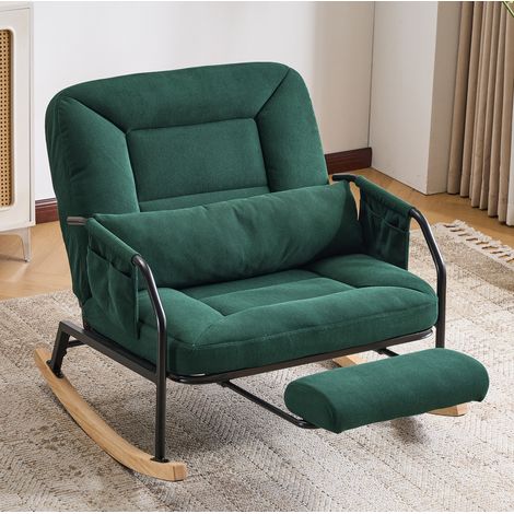 Fauteuil bascule en velours côtelé vert HAVRYA (1/5)