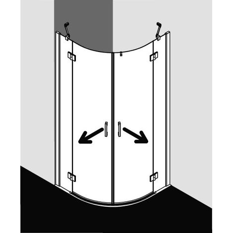 Kermi LIGA quart de cercle T55 1010 x 2000mm argent ultra brillant verre trempé transparent Clean (1/2)