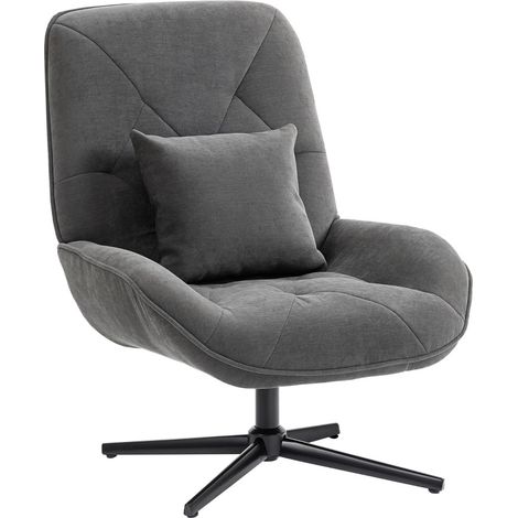 CHICFURN Poltrona girevole 92 x 72 x 96 cm in ciniglia grigio scuro con cuscino lombare (1/5)