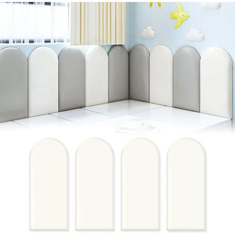 SIENTICE Self-Adhesive 3D Wall Panels, Padded Wall Panels for Children's Room, Anti-Collision Headboard (White, 20 x 40 cm, 4 Pieces)