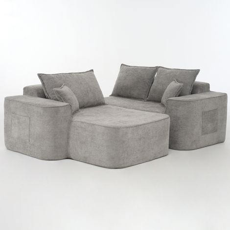 Divano angolare modulare a L 262 cm in ciniglia grigia con chaise longue, senza montaggio (1/5)