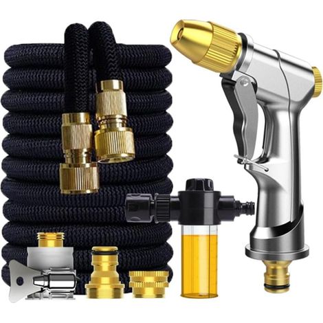 Tuyau d'arrosage rétractable de 74 pi/22,5 m, tuyau d'arrosage universel avec pistolet à 5 fonctions, raccords en laiton, tuyau pour le nettoyage du jardin, lave-auto et douche pour animaux de compag (1/4)