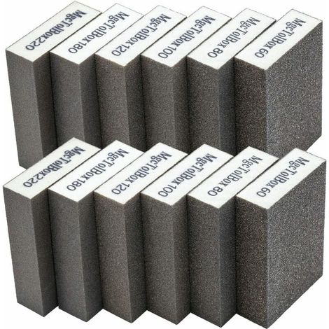 12-teiliges Schleifschwamm-Set, Schleifklötze, Polierset, Körnung 60/80/100/120/180/220, waschbar und wiederverwendbar (1/5)