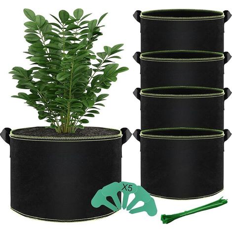 5X Sac de Plantation 20L, Sacs à Plantes Non Tissé avec Poignées, Sac Pomme de Terre Plantation Réutilisable, avec 5 Étiquettes pour Plantes, Fleurs, Fraises (1/5)