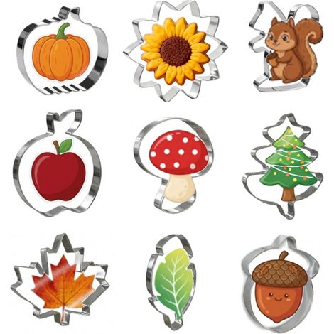 9 Pieces Autumn Cookie Cutters, Stainless Steel Cookie Cutter Thanksgiving (1/5)