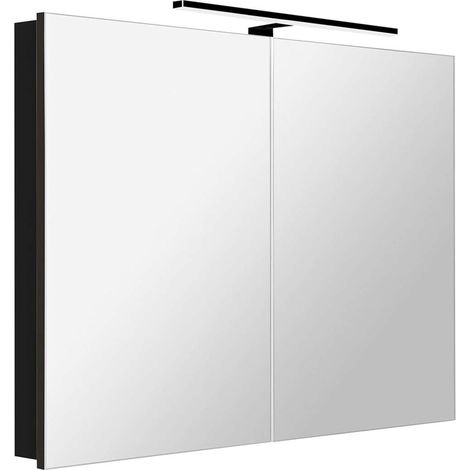 Sapho Greta - Armoire miroir avec éclairage LED 101x70x14 cm, 2 portes, noir mat GR105-0035 (1/4)