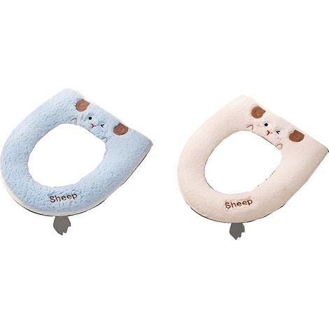 Tapis de toilette universel à fermeture éclair, accessoires de salle de bain, blanc et bleu clair. (1/5)