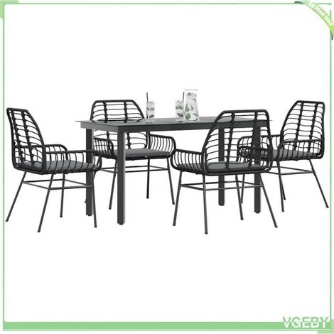 Ensemble à manger de jardin - Modèle 3334550 - Noir - Rotin synthétique - Plateau verre trempé (1/5)