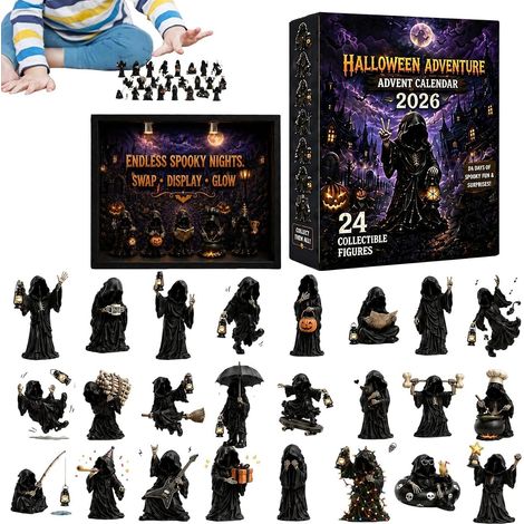 Calendrier de l'Avent Figurine Halloween Pendentifs gothiques en acrylique 2D 24 Jours d'Ornements Compte à Rebours Halloween Pour bureau à domicile ferme maison hantée salon entrée (1/5)