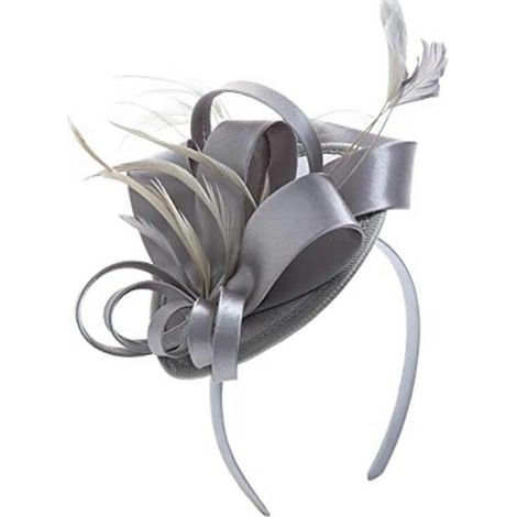 Haarreif-Fascinator-Hut mit Haarspange, Gummiband, Kunstfeder-Dekor, Satinstoff, Damen-Silver Gray (1/5)
