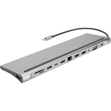 Station d'accueil 12 en 1 Type-C vers double HDMI avec affichage simultané, USB, VGA, PD et RJ45 (1/5)