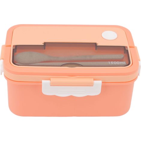 Boîte repas 1500ml en plastique résistant à la chaleur, boîte bento portable avec baguettes et cuillère pour étudiants, rose (1/5)