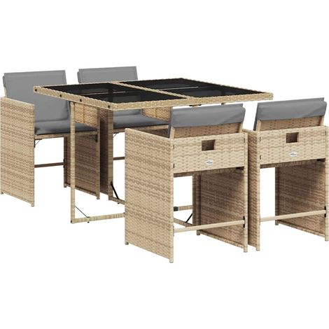 Maison Exclusive - Set Pranzo da Giardino 5 pz con Cuscini Beige Misto Polyrattan (1/5)
