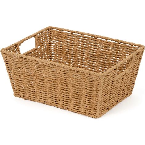 Gewebter Aufbewahrungskorb – 1 Stück – Naturpapier und Metall – Mit seitlichen Griffen – Wohnzimmer, Flur, Ankleidezimmer – 31 x 24 x 14 cm (1/5)