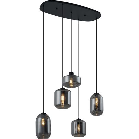 QAZQA Moderno Lámpara colgante moderna negra con cristal ahumado 5 luces - Sheena Metálica /Vidrio Ovalada Adecuado para LED Max. 5 x 15 Watt