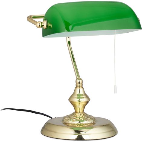 Relaxdays Lampe de banquier abat-jour vert bureau table lampe de table laiton vintage bibliothèque 31x22,5x18,5 cm, vert