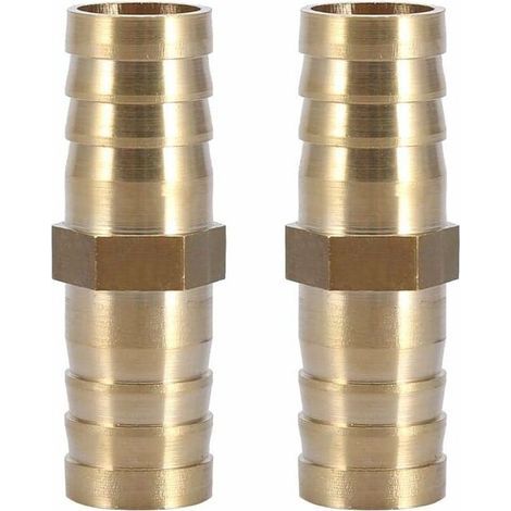 (14mm 2pcs)Two Way Straight Pipe Fitting Brass Barbed Connector Tube Joint 6/8/10/12/14/mm