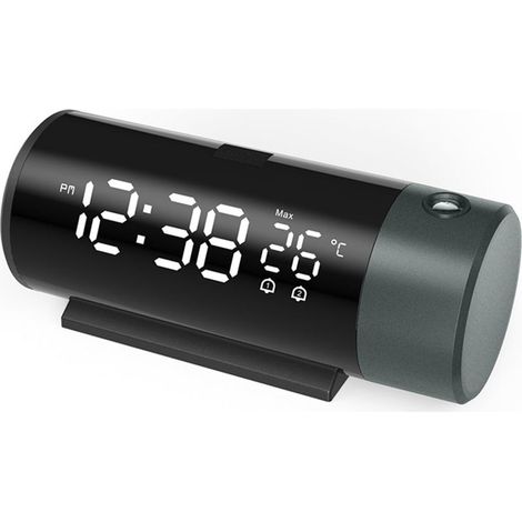 Réveil numérique Double avec projecteur LED, thermomètre, Bureau, Chambre à Coucher, Chevet, Rotation à 180°, Projection, répétition, Chargeur USB for téléphone (1/5)