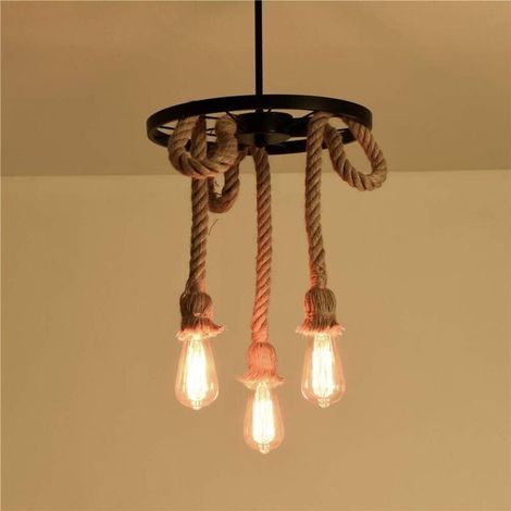 Lustre Suspension en Corde de Chanvre, E27 Lampe Suspension Luminaire Industrielle Creative DIY Plafonnier pour Salle à Manger Salon Café Restaurant, 3 lampes (1/5)