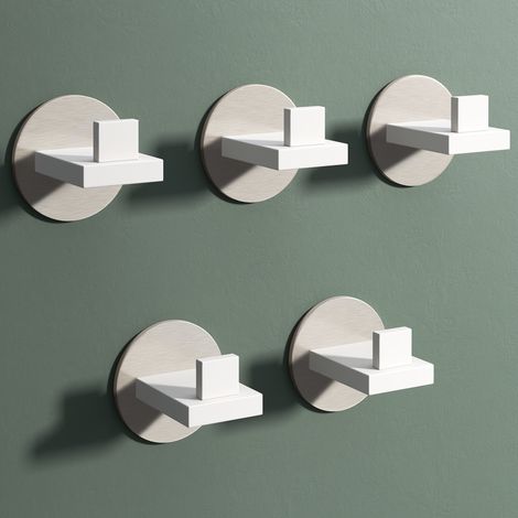 Mai & Mai Kleiderhaken 5 Stück Wandgarderobe Wandhaken aus Edelstahl Garderobenleiste Garderobenhaken 8cm Matt weiß + Nickel gebürstet Stalo-08