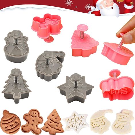 Christmas Cookie Cutters, 8 Piece Stamp, 3D Christmas Cookie Cutters, Children's Cookie Cutters, 3D Pastry Christmas Cookie Cutters (1/5)