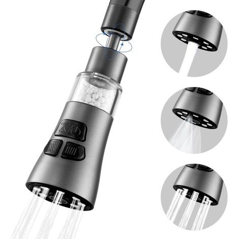 Grifo con filtro para lavabo: conjunto de filtro giratorio de 360° con 9 accesorios,extensor de rociador con 3 posiciones,cocinas y baños (gris) (1/5)
