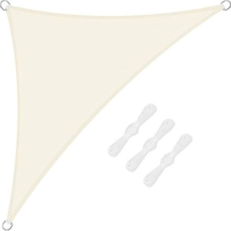 Voile d'ombrage imperméable extérieur jardin terrasse tonnelle pare-soleil triangulaire 5x5x7m, anti-UV 98% avec corde offerte, blanc crème