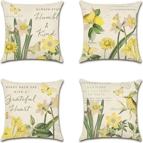 Set di 4 fodere per cuscini da esterno, impermeabili, con motivo a narcisi, ideali per divano, patio, giardino, soggiorno e camera da letto, 45x45 cm.