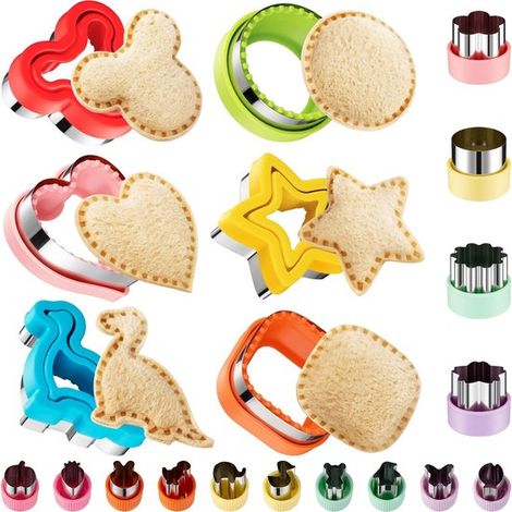 Juego de 20 piezas para niños con cortadores y tapas para sándwiches，loncheras para niños y niñas con diseños de dinosaurios y estrellas (1/5)