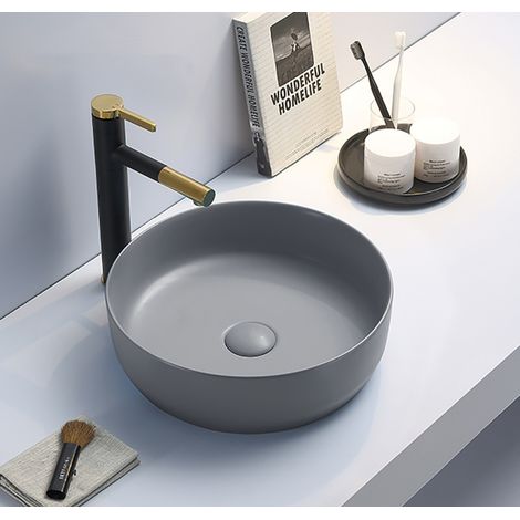 Swiss Aqua Technologies Set vasque à poser 39x39x12cm sans trop-plein, bonde à écoulement libre Infinitio gris mat SetSATINF-gris