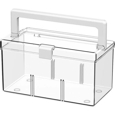 Boîte à bijoux, trousse de maquillage, organisateur portable anti-poussière, trousse de premiers secours, boîte de rangement pour médicaments, idéale pour la maison et la couture, transparente (1/3)