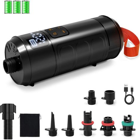 Pompe Rechargeable Sans Fil, Pompe À Air Électrique Intelligente 12 PSI Avec 7 Buses Et Arrêt Auto, Mini Gonfleur Haute Pression Portable Pour Kayak, Bateau Gonflable, Tente, Jouets Piscine (1/5)