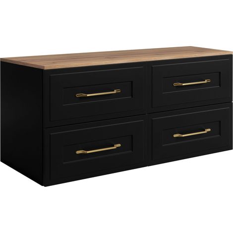 Rodan Waschbeckenunterschrank 160 cm, Schwarz und Braun, 46 x 100 x 58,6 cm, wandhängend, MDF, 4 Schubladen, modernes Badmöbel