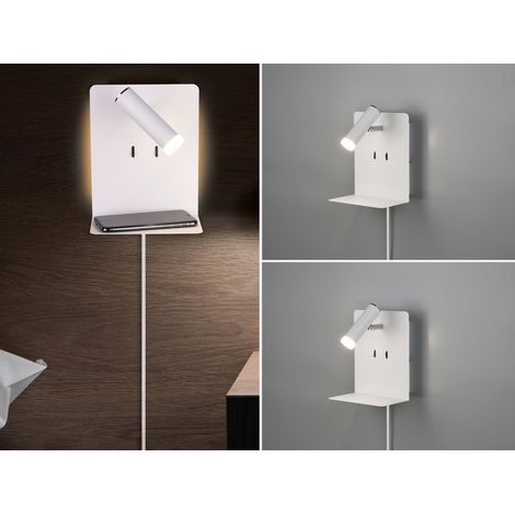 2er Set LED Wandspots Weiß mit Schalter, Stecker, USB Ladefunktion, Breite 16cm (1/5)