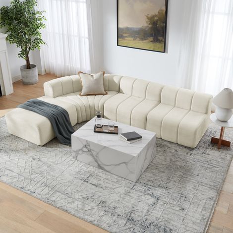 Sofá modular esquinero de 4 plazas en chenilla beige con módulos combinables (1/5)