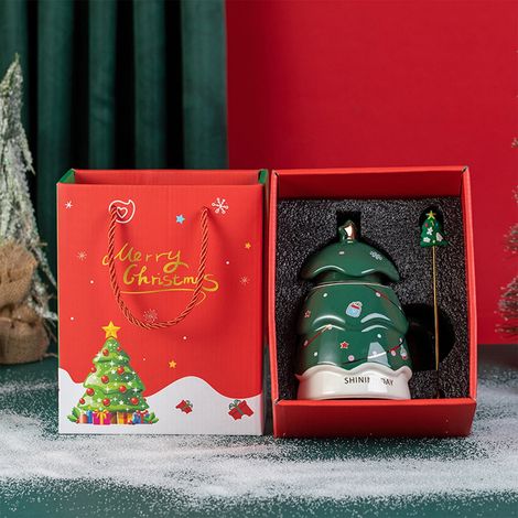 Tasse De Noël - Céramique - Avec Couvercle Et Cuillère - Rouge Et Vert - Lot De 1 (1/4)