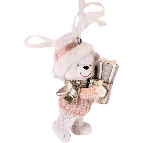 Colgante navideño de osito de peluche con regalos, rosa (1/5)