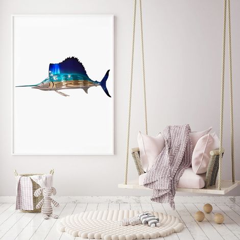 Décoration murale artisanale en métal représentant un voilier, une tortue marine et une méduse. Idée cadeau pour la maison. (1/5)