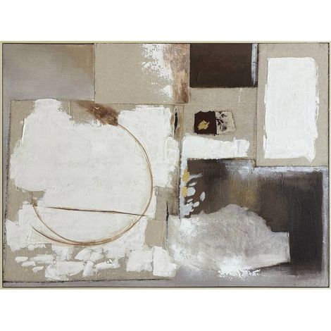 tableau abstrait arpillera et huile tons naturels déco murale - beige naturel blanc et marron foncé (1/3)