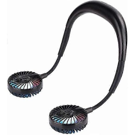 Ventilateur de cou portable rechargeable par USB, à suspendre, avec 3 vitesses et veilleuse colorée, facile à transporter (1/5)