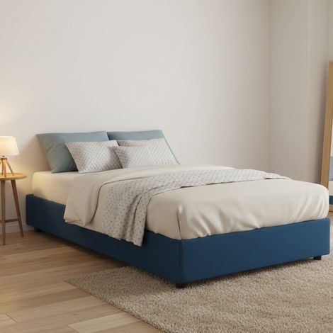 Talamo Italia Cama de plaza y media Camilla, Cama contenedor con revestimiento de tela, 100% Made in Italy, Apertura lateral, adecuado para colchón Cm 120x190, Azul, con embalaje reforzado (1/4)