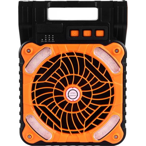 Ventilateur solaire 5200mAh – USB-C – 4 vitesses – 4,5m/s – Minuterie LED – Camping/Pêche – Orange (1/5)