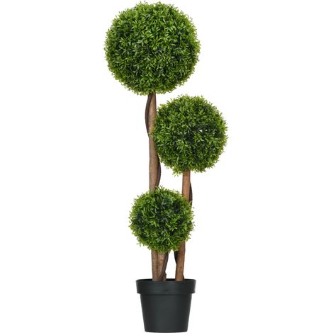 Pianta di Bosso Artificiale a 3 Sfere Altezza 110 cm con Foglie di Bambù Vaso Incluso Verde (1/5)