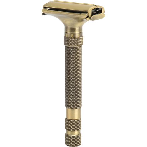 Tondeuse à barbe manuelle double lame, manche long en métal réutilisable, rasoir de précision pour homme, usage domestique et voyage, coupe-barbe portable. (1/5)