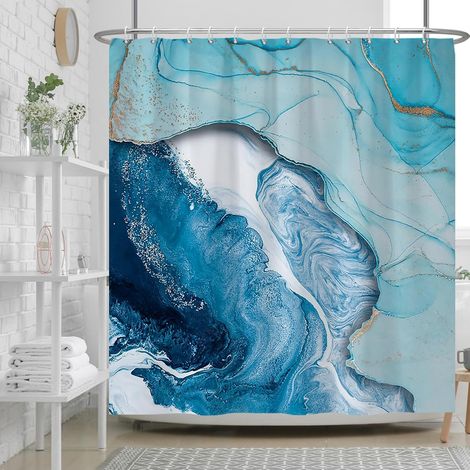 180x180cm Rideau de Douche en marbre Bleu Encre Bleue Rideau de Salle de Bain texturé Luxe Ombre Rideaux de Douche Modernes Rideau de Baignoire Lavable avec Crochet pour Salle de Bain (1/5)