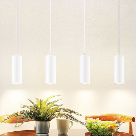 ZMH Suspension 4 feux en bois pour table à manger - lampe suspendue LED GU10 blanc en métal mat réglable en hauteur moderne pour lampe intérieure de cuisine de salle à manger MAX.25W. (1/5)