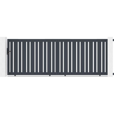 Casanoov – Portail aluminium coulissant 4m – Dimensions 400x140cm – Coloris gris anthracite RAL 7016 – Conçu pour zones exposées au vent