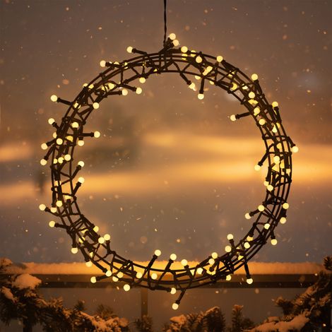 Lichterkranz schwarz für Außen 120 LED Kugeln mit Timer und Dimmer- 35 cm - Metall Dekokranz warm weiß beleuchtet für Außen mit Stecker